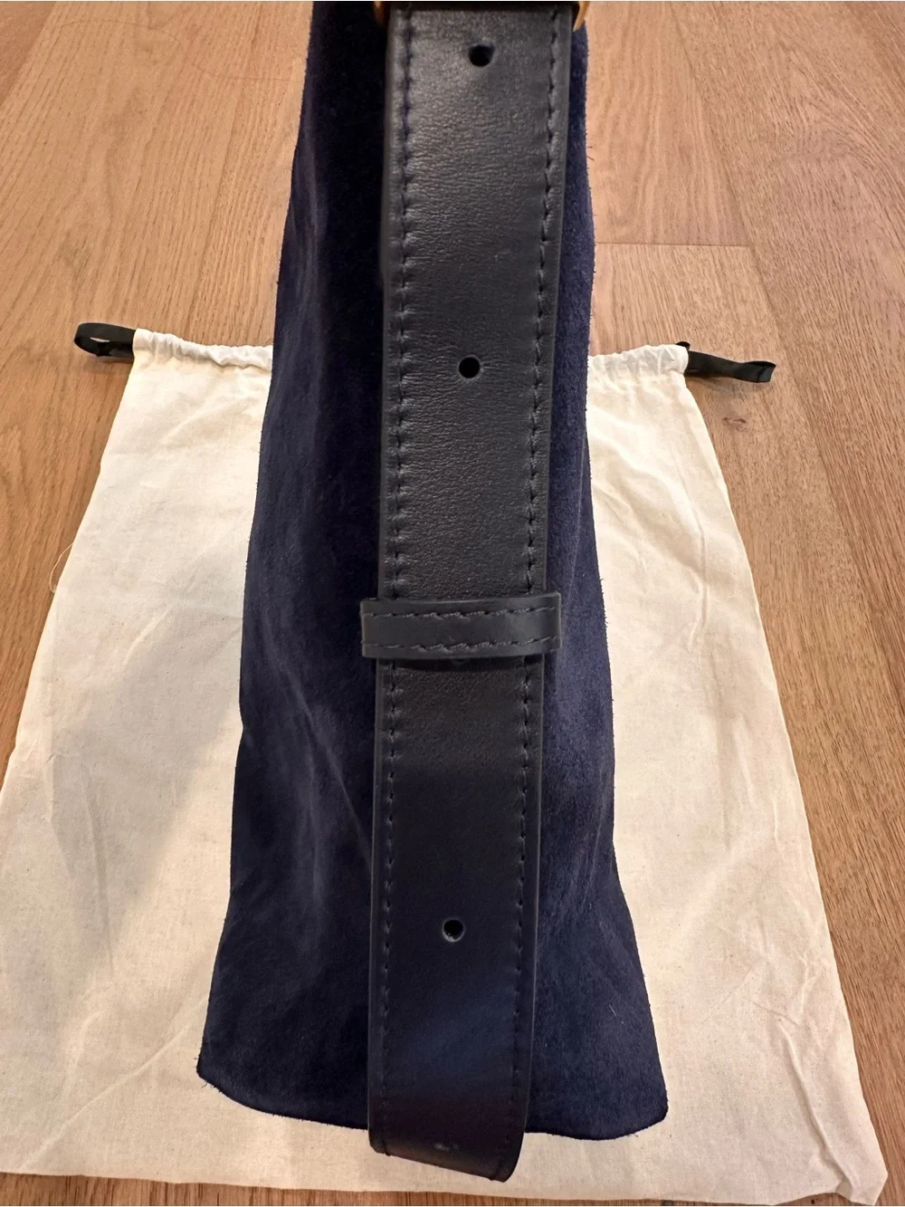 Quince Navy Suede Shoulder Bag with Leather Strap